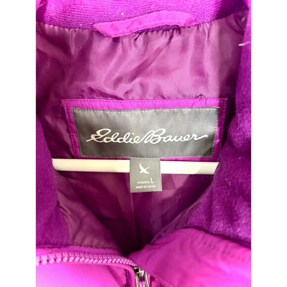 Eddie Bauer EB650 Goose Down Puffer Vest Womens Size L Magenta Zip Pockets Snaps - Picture 2 of 9